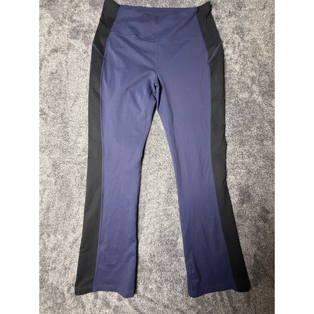 Zella Womens Navy Blue Black Colorblock Flare Leg Activewear Pants Large